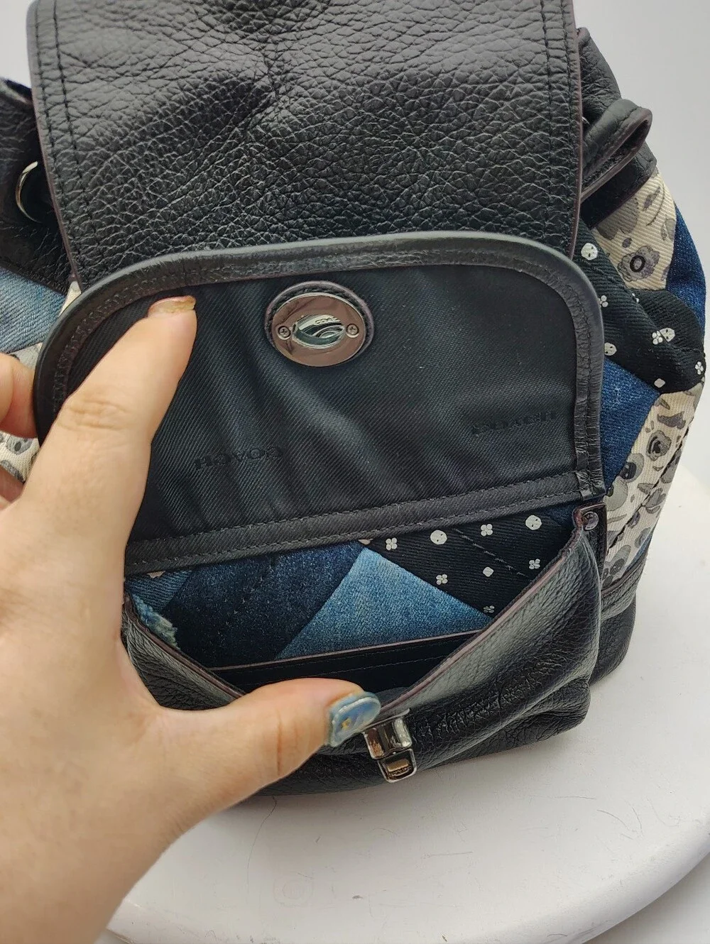 Rare Coach Black Leather & Blue Patchwork Mini Backpack